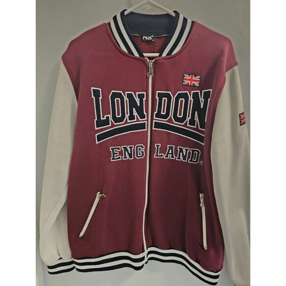 London England Varsity Full Zip Jacket (from UK) Size XL - Burgundy & Off White - Picture 12 of 12